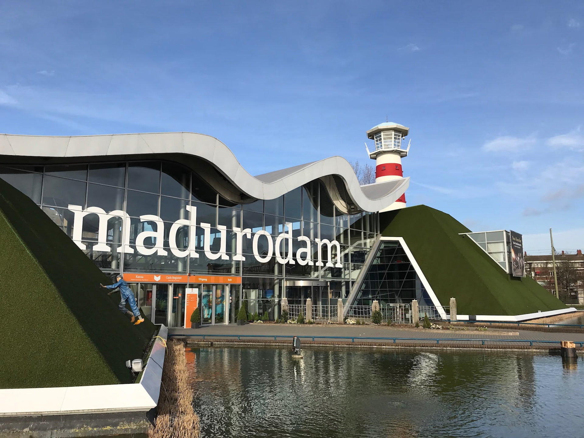 Madurodam entrance with its lighthouse tower and modern curved roof