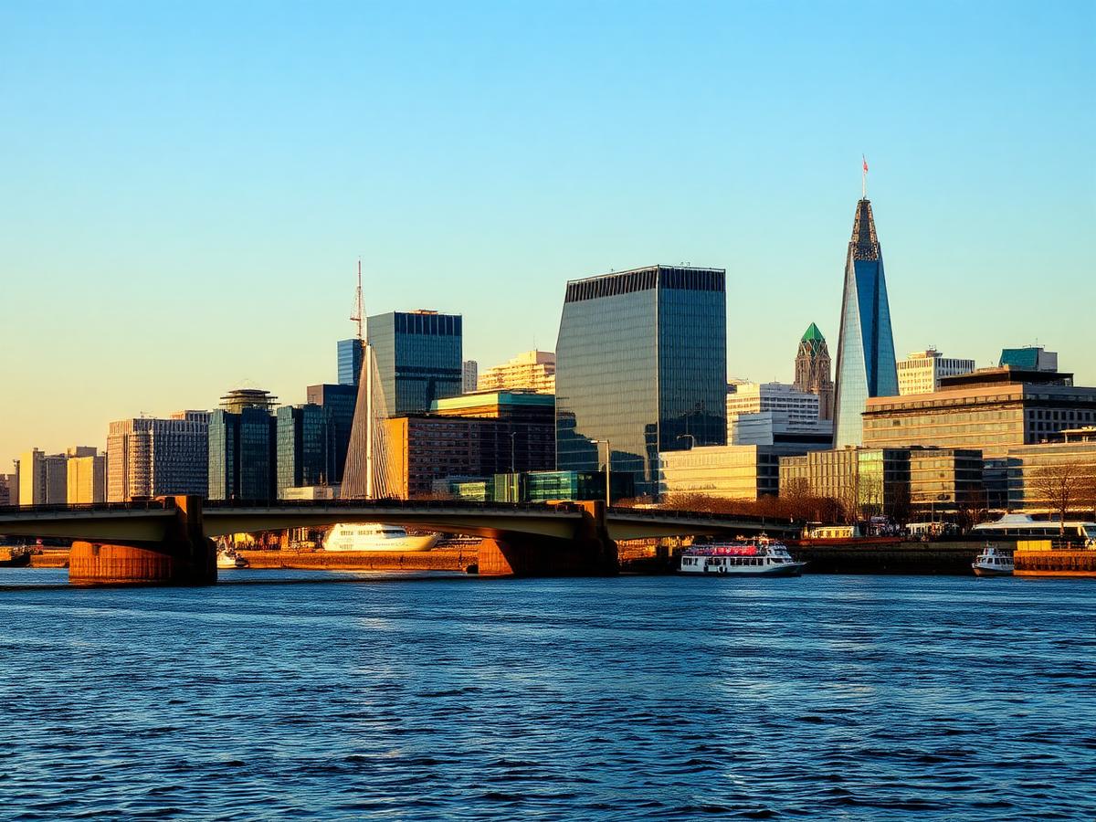 Rotterdam skyline and bridge over the river in late afternoon light