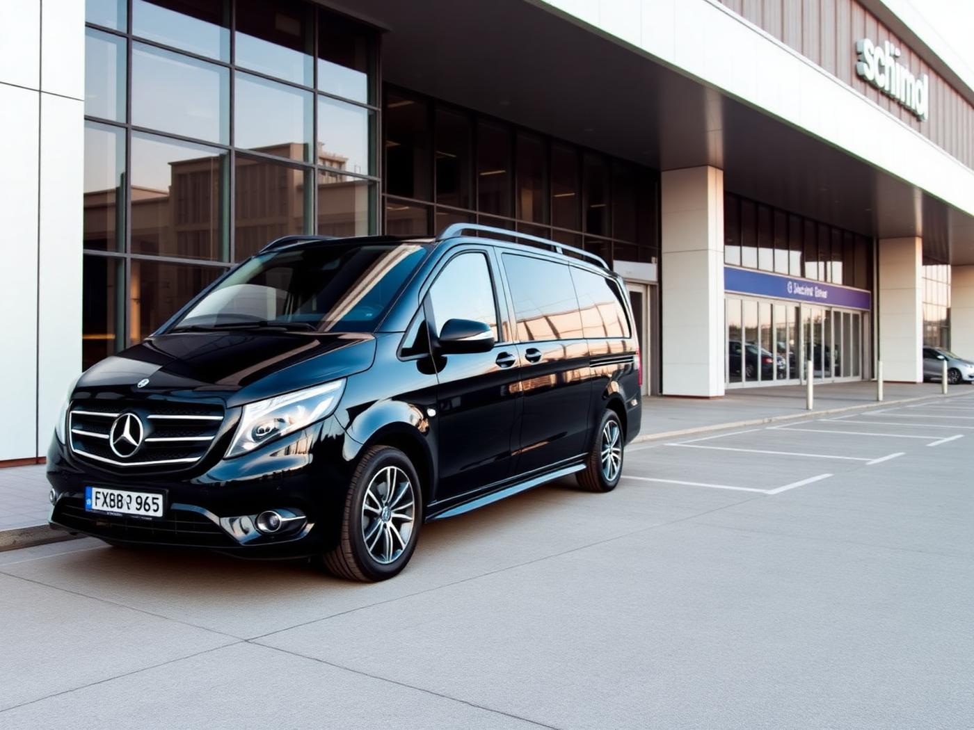 Black Mercedes V-Class waiting outside Schiphol Airport